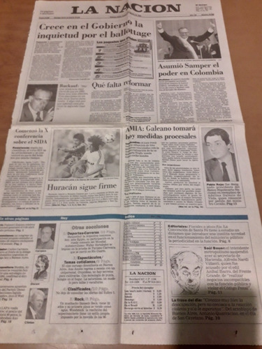Tapa Diario La Nación 08 08 1994 Huracán Sida Amia Galeano 
