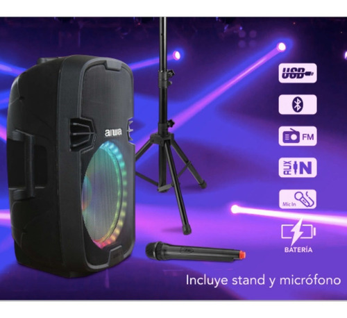 Imagen 5 de 5 de Parlante Aiwa Awsp15tk Bluetooth 15 1000w Trípode Micrófono