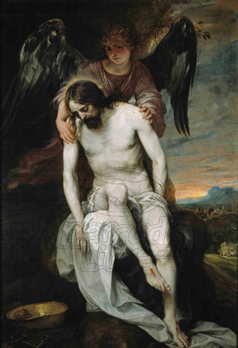 Lienzo Canvas Arte Sacro Pasión Muerte Cristo Y Ángel 117x80