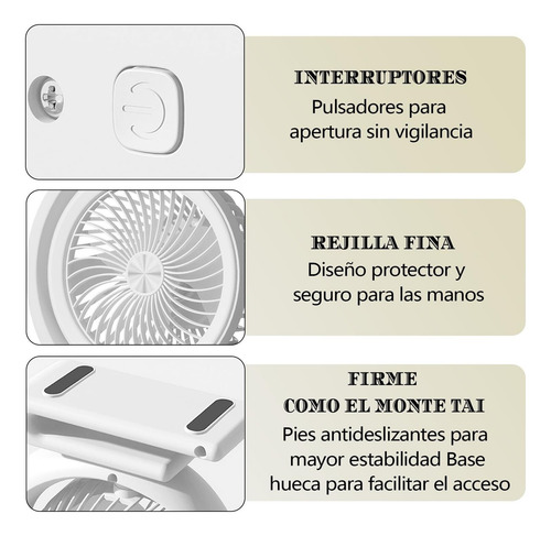 Ventilador Recargable Con Luz, Ventilador De Escritorio Usb