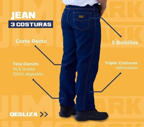 Pantalon Triple Costura Para Caballeros. 14.5onzas Jim Clark