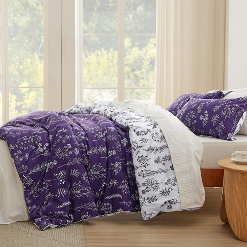 Bedsure Juego Edredon Morado Individual 1 Funda Almohada