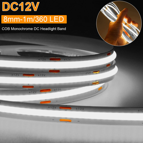 Tira De Luces Flexible Cob 5m Interior 1600 Led Enchufe Luz Blanco Frío