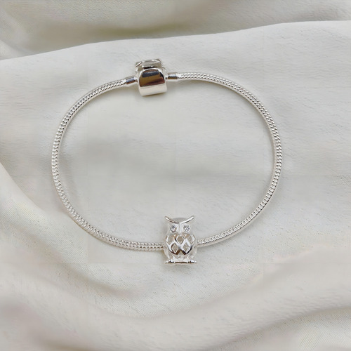 Berloque Prata 925 Coruja Com Zirconia Cravada Life Charms