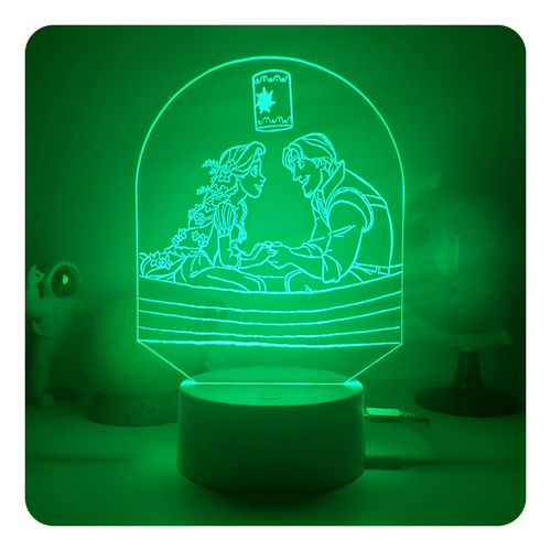 Luminária De Led 3d Desenho Enrolados, Disney, Princesa. Cúpula 16 Cores Estrutura Branco
