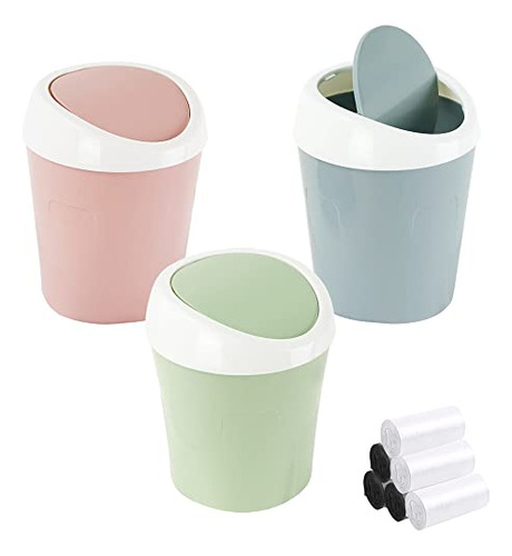 3 Pcs Plastic Mini Wastebasket Trash Can With 180 Trash...