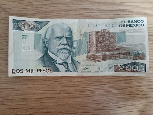 Billete México $2000 Pesos 1987 Justo Sierra Colección (Usado)