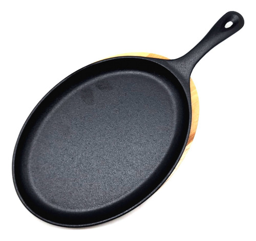 Sartén Ovalado Hierro Fundido + Base De Madera Genérico