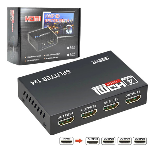 Splitter 1x4 Divisor Amplificador Hdmi 1080p 4k 3d 4 Salidas