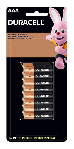 Imagem 1 de 1 de Pilha AAA Duracell Coppertop MN2400 Cilíndrica - 16 Kit