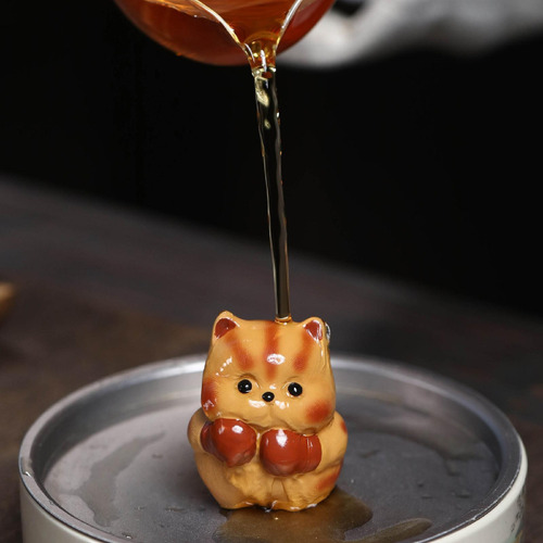 Té De Té De Arcilla Púrpura Gatito Esculturas Bandejas De