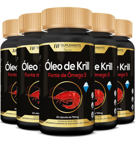 Kit 5 Óleo De Krill 60 Caps 750 Mg Hf Suplements