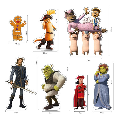 Figuras Shrek Base Rígida Kit 7 Pzas Coroplast
