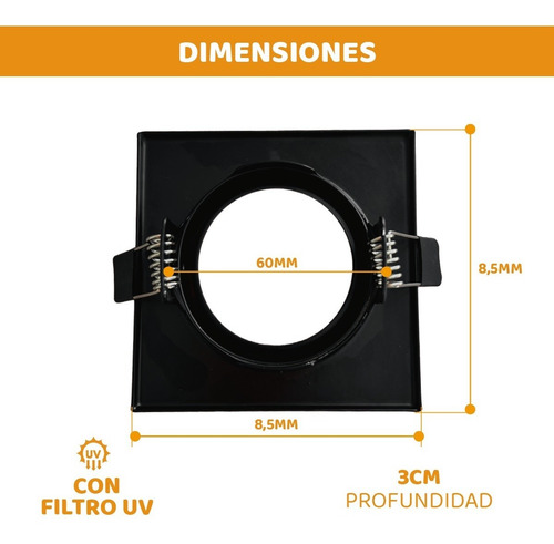 Imagen 7 de 10 de Spot Embutir Movil Cuadrado Aluminio Apto Dicro Led Gu10