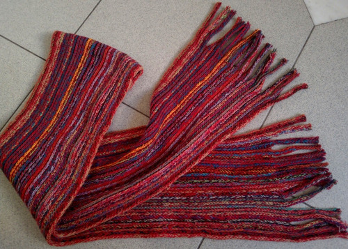 Bufanda Tejida Lana Rayas Multicolor Flecos Aprox. 1,40x18