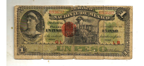 Imagen 1 de 2 de Billete De Revolucion Un Peso Muy Raro