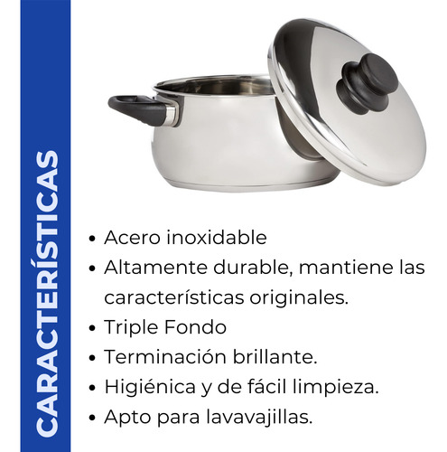 Olla Triple Fondo De Acero Inoxidable / 20cm Vinod