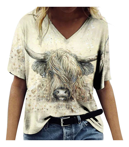 Camiseta O, Moda Femenina, Cuello En V, Impresión Digital We