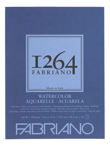 Fabriano 1264 Block Acuarela Dibujo 22.9x30.5cms 300 Gsm 30h