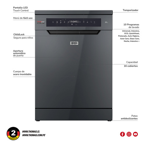 Lavavajillas 16 Cubiertos Inox Dark Th-dw16ca