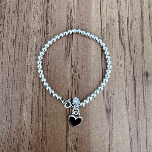 Imagen 6 de 10 de Pulsera Bolitas Dije Corazón Rojo Plata .925 Agálea Joyería