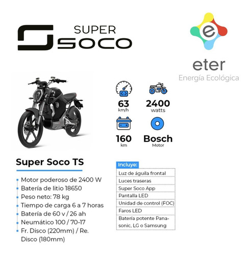 Moto Eléctrica Super Soco Ts Tienda Oficial Pilar