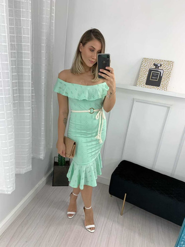 Imagem 2 de 4 de Vestido Lese Tubinho Ciganinha Com Cinto Cordão