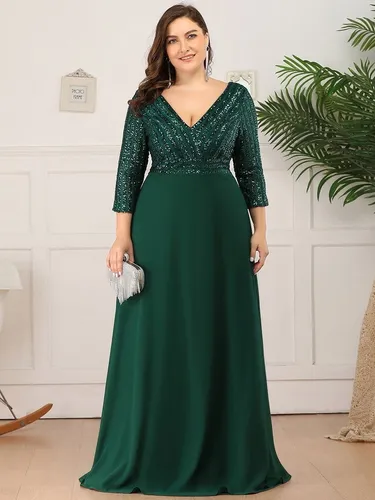 Vestido Largo Manga Larga Verde Esmeralda Lentejuela Fiesta