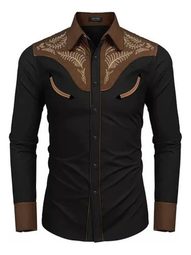 Camisa Vaquera Mezclilla Para Hombre, Bordada, Ajustada