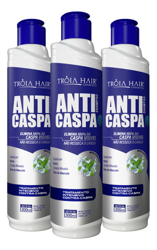 Kit 3 Shampoo Troia Anti Caspa Limpeza Diária 2 Em 1 300ml