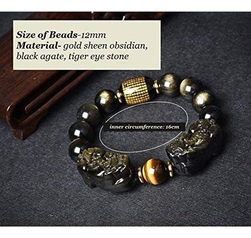 Pulsera Obsidiana Dorada Para Riqueza Feng Shui Pixiu Piyao