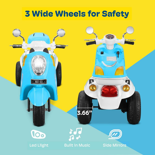 Motocicleta Eléctrica P/ Niños 3 Ruedas Kidzone Luces Sonido
