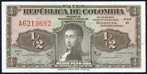 Colombia 1948 Medio Peso Nuevo