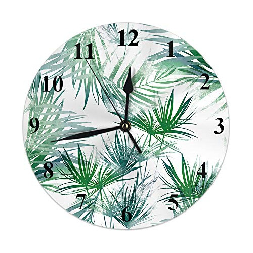 Reloj Redondo De Hoja De Palmera Verde, Reloj Decorativ...