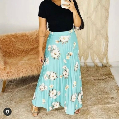 Imagem 3 de 10 de Kit 6 Saia Longa Midi Plissada Estampada Evangélica Elegant
