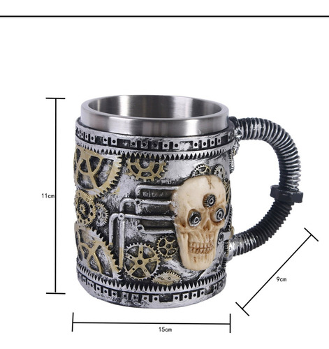 Taza Tazon Mug Calavera Acero Inoxidable 350ml Vikingos G25