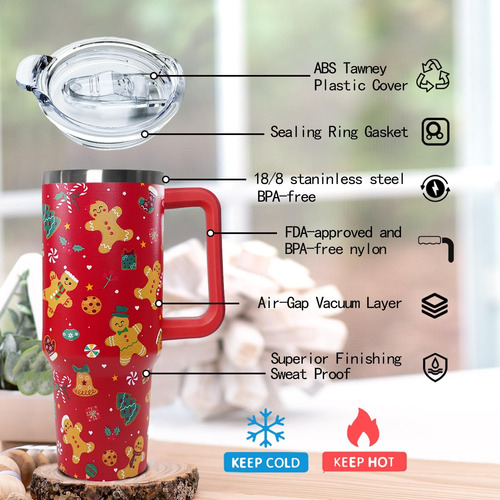Ceovfoi De 40 Oz De Pan De Jengibre Navideño Con Mango, Taza