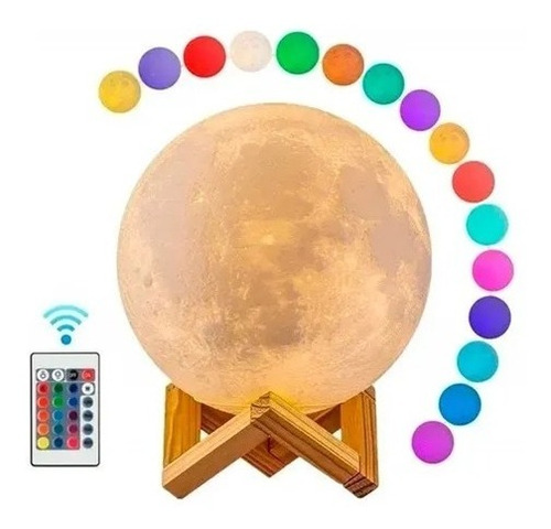 Velador Luna Llena Impreso 3d Eco Sustentable Led 16 Colores Color de la estructura Madera