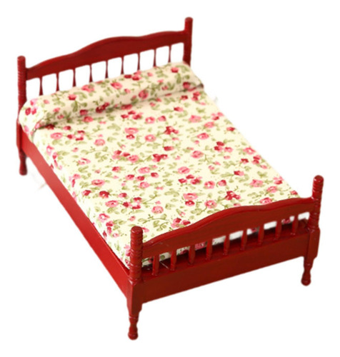 1:12 Casa De Bonecas Modelo De Cama De Casal, Cama Vermelho