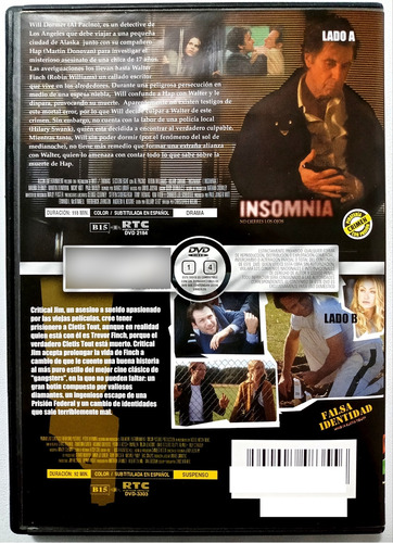 Película Insomnia 2002 / Falsa Identidad 2001 (Usado)