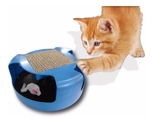 Juguete Interactivo Con Rascador Y Ratón Para Gatos Color Azul
