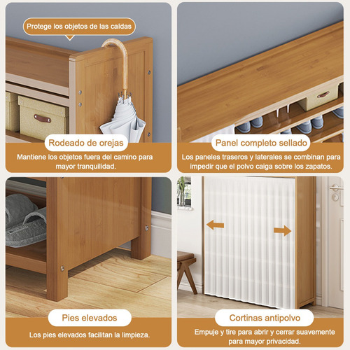 Zapatera Moderna Madera 7capas Entrada Con Cortina 70cm Marrón