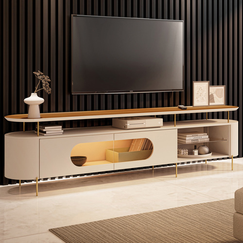 Rack Sala De Estar Tv 85 Orgânico Sâmia Off White Cinamomo
