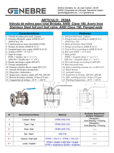Válvula Esférica Bridada Inoxidable 3 Pulg. Genebre 2528a 11