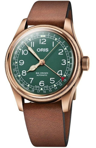 Reloj Oris Pointer Date Anniversary 75477413167pc Color de la correa Café Color del bisel Bronce Color del fondo Verde