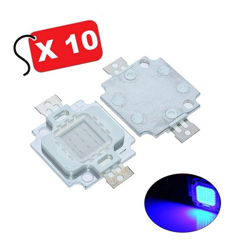 Pack 10 Led De 10w Alta Potencia Color Azul Blue 460 Nm