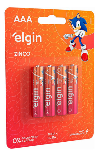 Pilha Zinco Elgin Aa 1.5v Cartela Com 4 Unidades