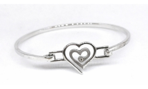 Pulsera Mujer Plata 925 20cm Diamante Corazón Amor Brazalete