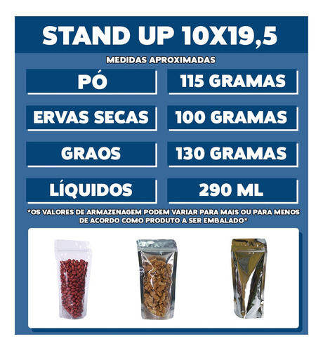 300 Saquinhos Fecho Zip Stand Up Pouch 10x19,