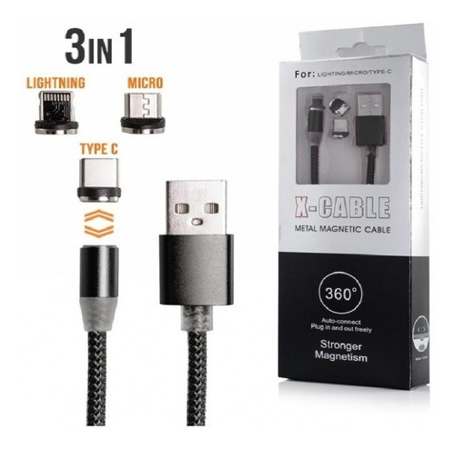 Cable Usb Imantado Con 3 Puntas Intercambiables Somos Tienda